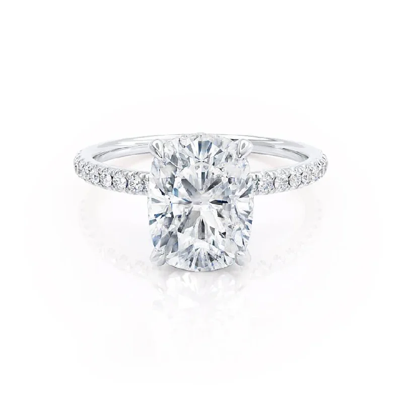 2.30 CT Elongated Cushion Shaped Moissanite Hidden Halo Style Engagement Ring