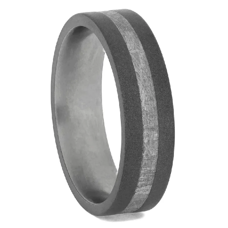 Meteorite Wedding Band with Sandblasted Titanium