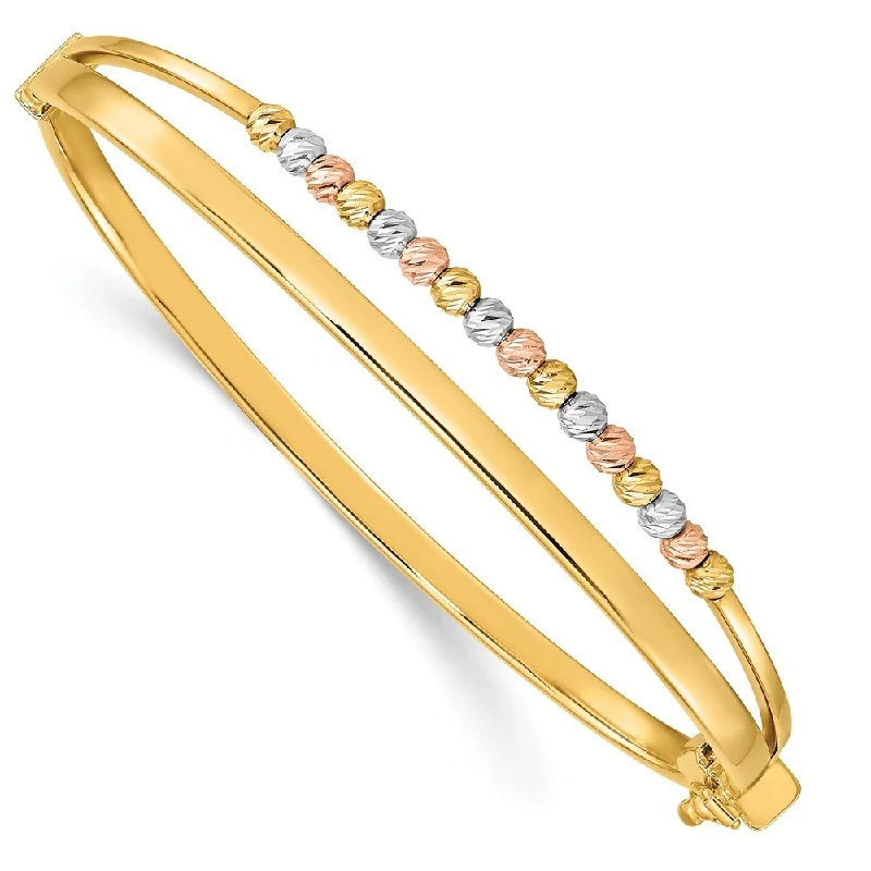 14k Tri-color Diamond-Cut Fancy Hinged Bangle, 7" (W-3mm)