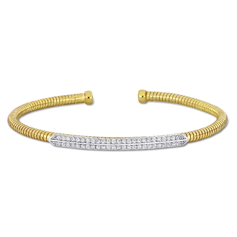 Miadora 1 1/2ct TGW Cubic Zirconia Omega Design Open Bangle in Yellow Silver