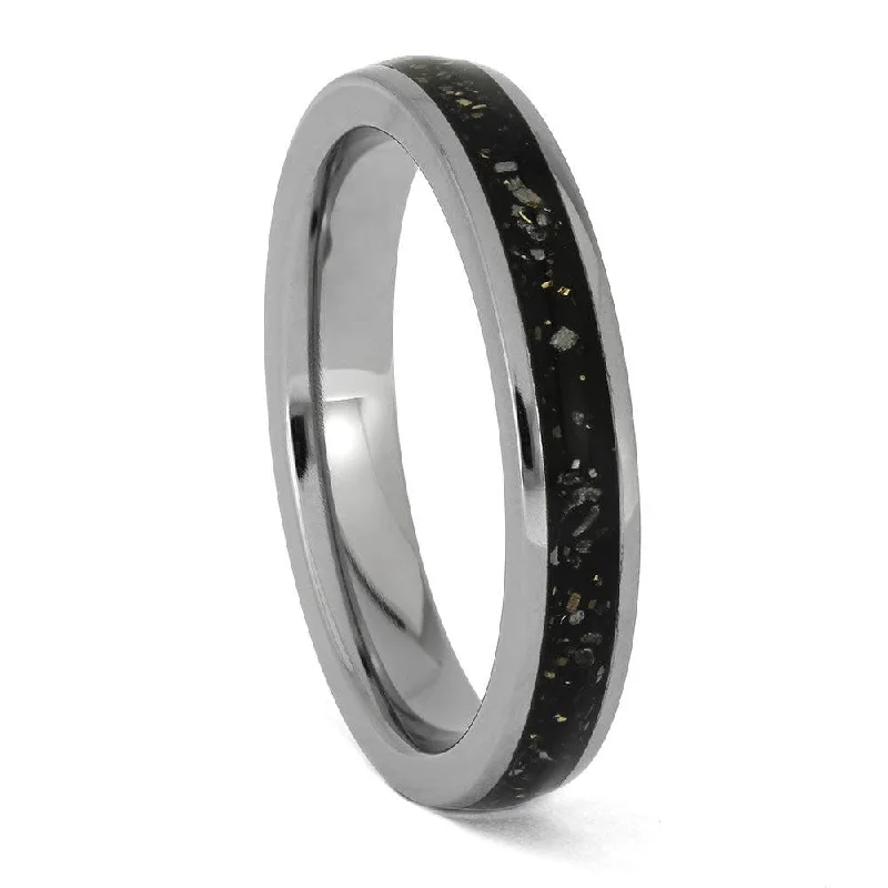 Sleek Titanium and Black Stardust™ Wedding Band