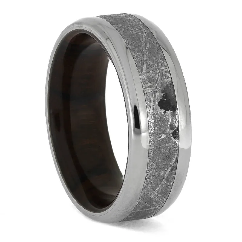 Meteorite Ring with Wood Sleeve, Rimmed in Titanium