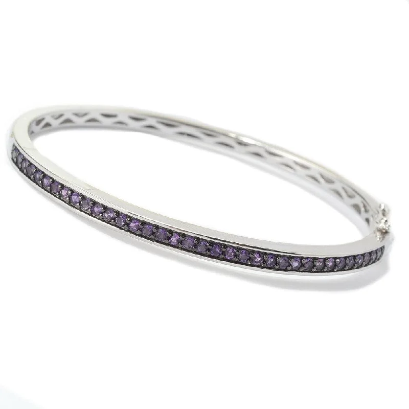 Sterling Silver Round Amethyst Bangle