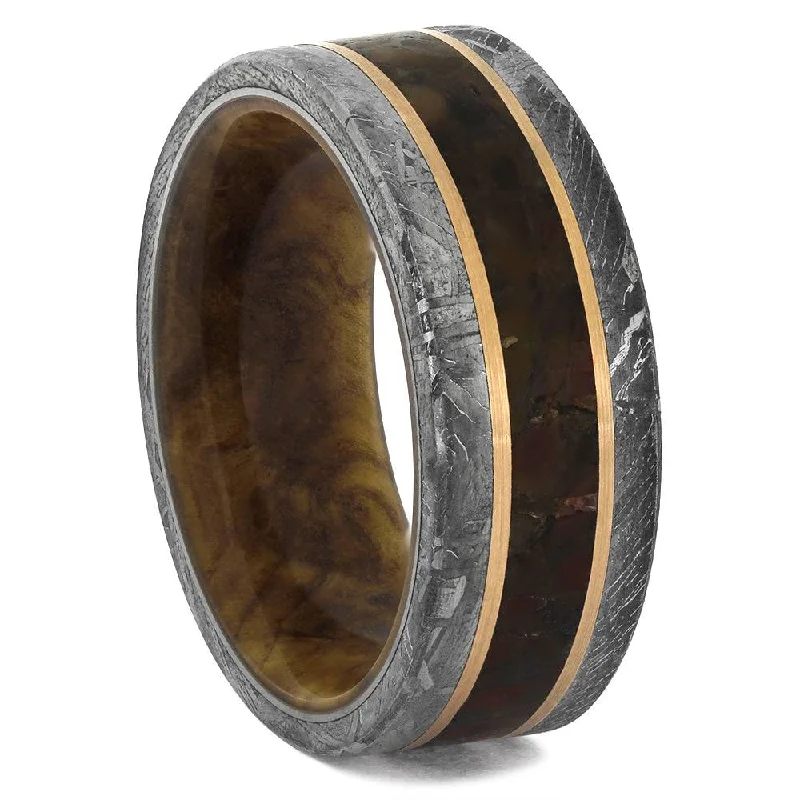 Meteorite Ring with Dinosaur Bone and Meteorite