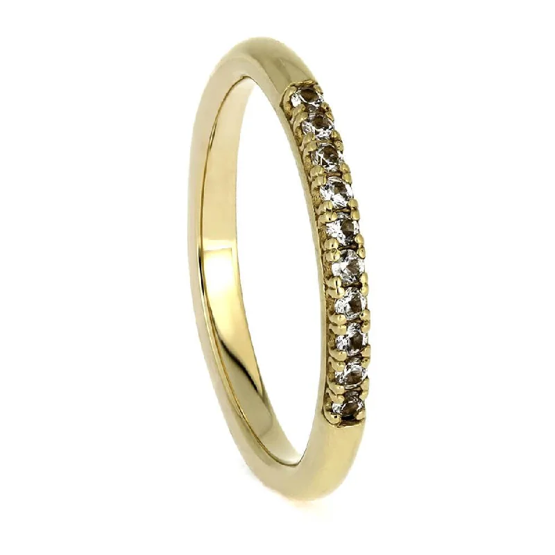 Thin Yellow Gold Band with White Sapphires