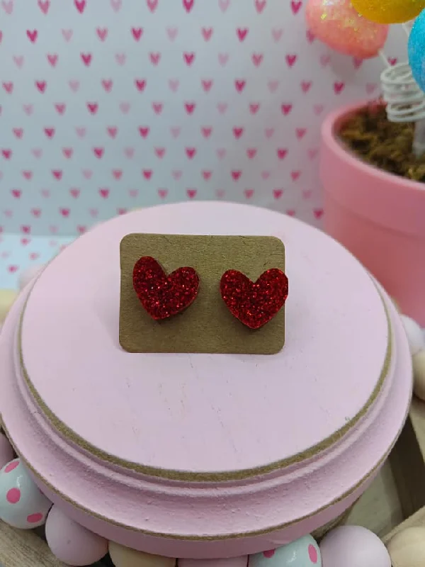 Red Glitter Heart Earrings