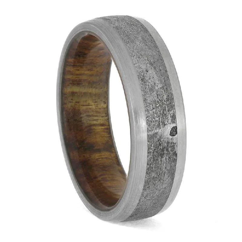 Genuine Meteorite Ring with Exotic Wood Sleeve