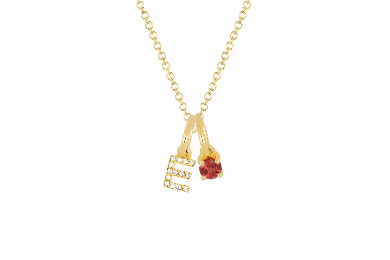 Garnet Birthstone Initial Charm Necklace