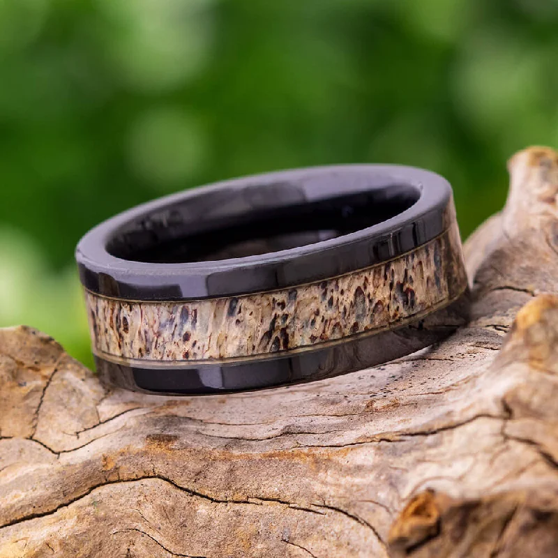 Antler & Black Ceramic Men's Wedding Band