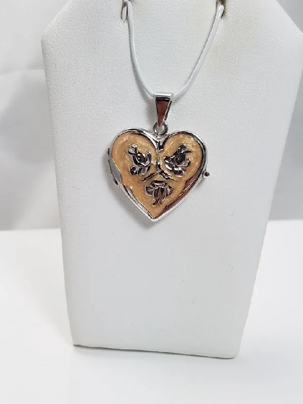 14k White Gold Enamel Heart Locket Pendant