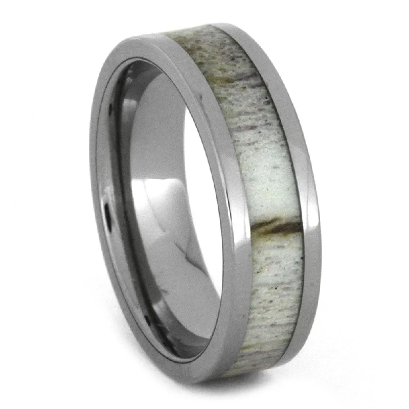 Titanium Unisex Wedding Band with Antler Inlay