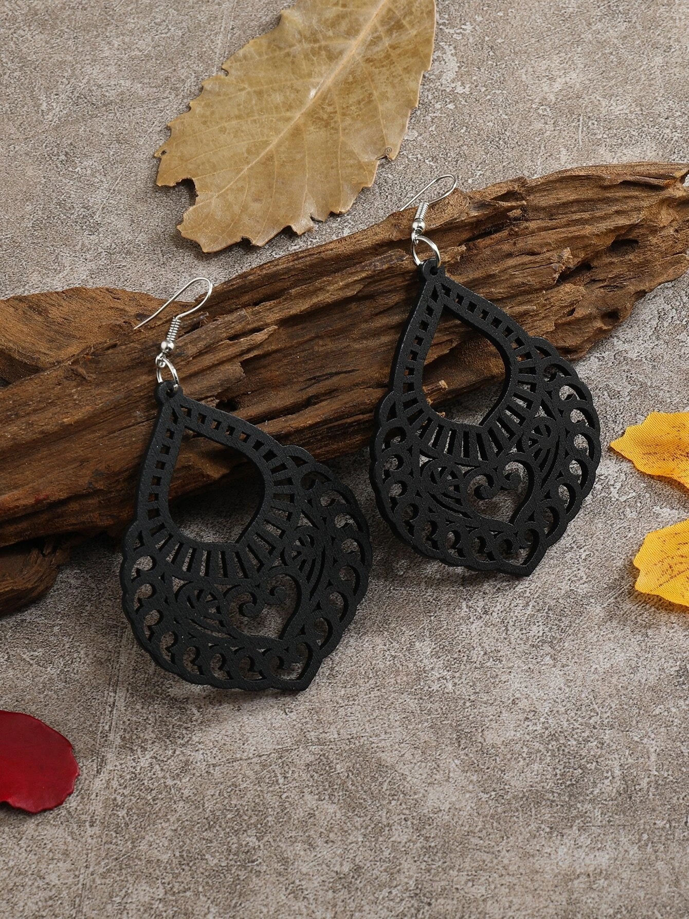 Black Cutout Wooden Earrings