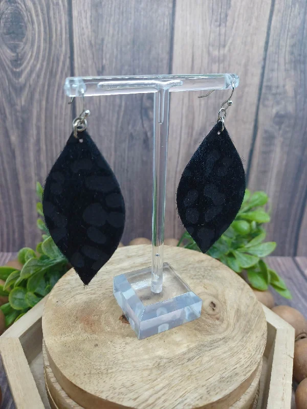 Black Faux Fur Leopard Elongated Earrings