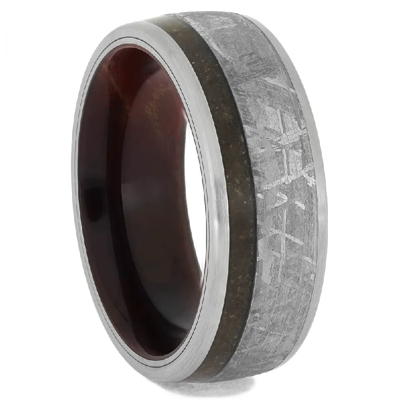 Redwood Ring with Meteorite and Dinosaur Bone