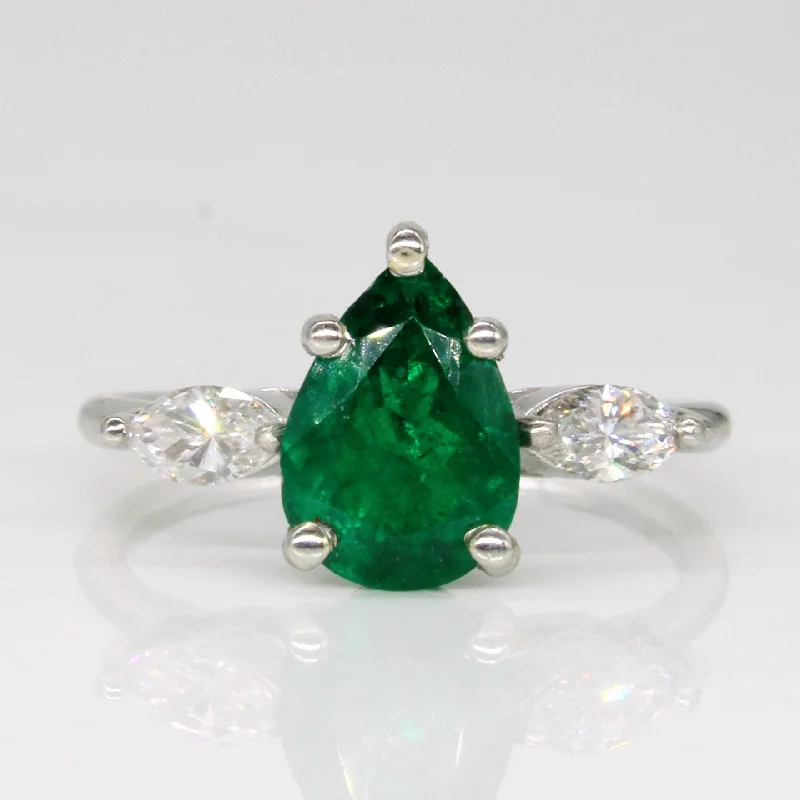 Pear Cut Emerald & Diamond Ring | 1.11ct, 0.32ctw | SZ 5.5 |