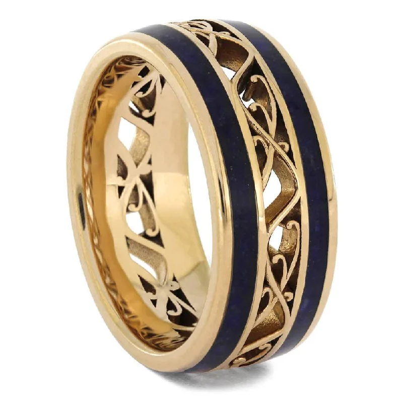 Lapis Lazuli Wedding Band with Rose Gold Filigree