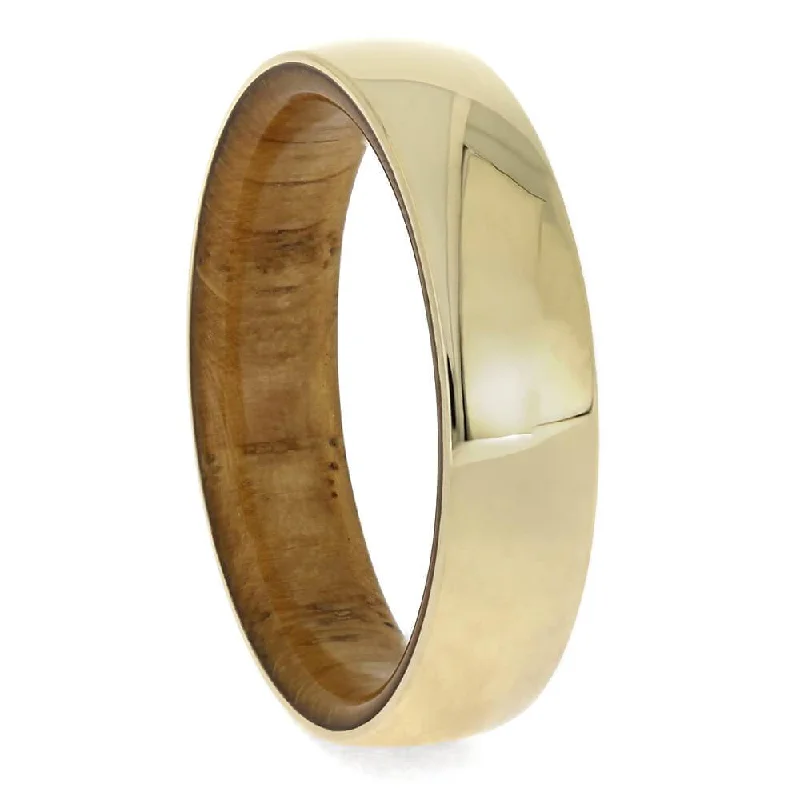 Oak Wood Wedding Band with Yellow Gold Overlay