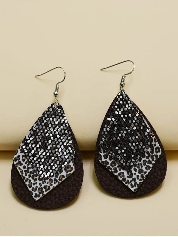 Leopard Layered Leather Style Earrings