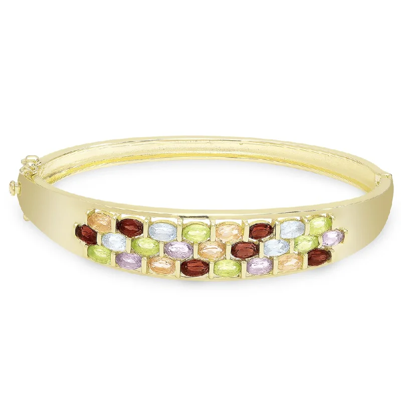 Dolce Giavonna Gold Over Sterling Silver Gemstone Bangle