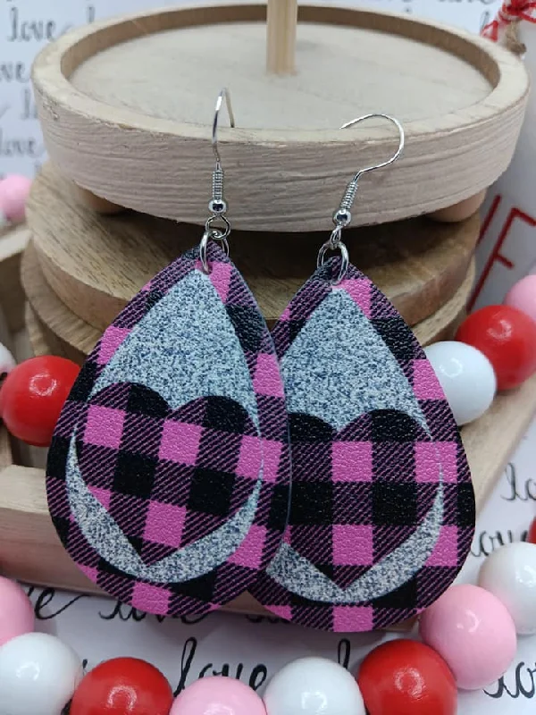 Pink Plaid Heart Earrings