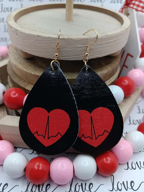 Back w/ Red Heart Heartbeat Heart Earrings