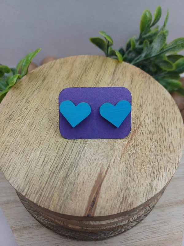 Light Blue Wooden Heart Earrings