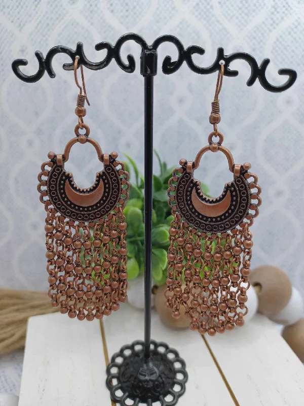 Antiqued Copper Earrings w/ Dangle Style Tassels