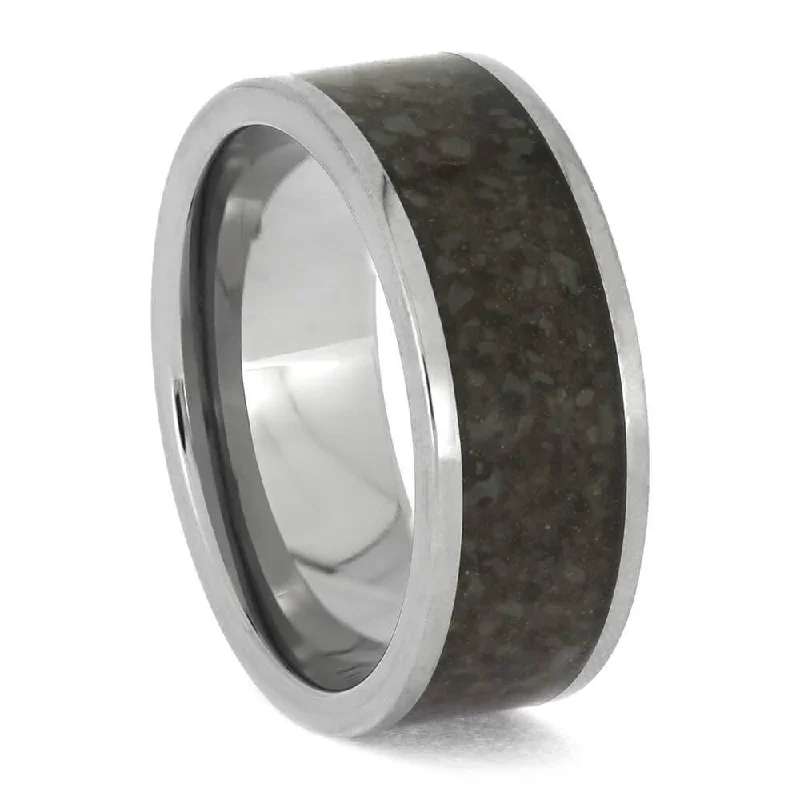 Polished Titanium Band with Crushed Dinosaur Bone