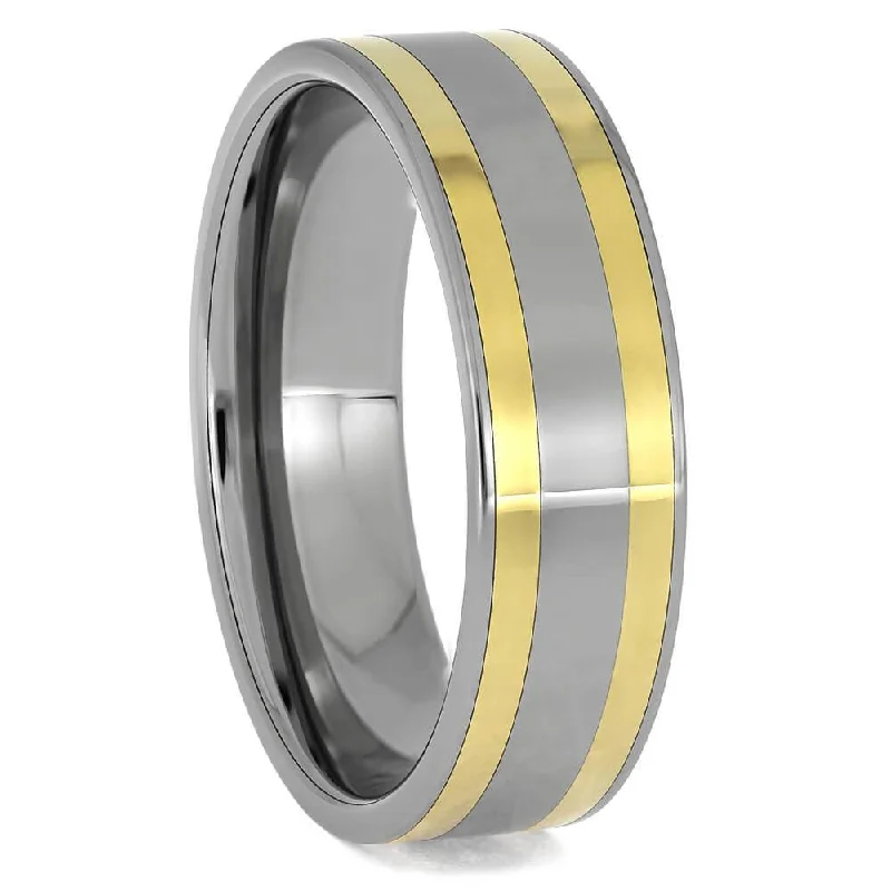 Titanium & Yellow Gold Wedding Band for Men