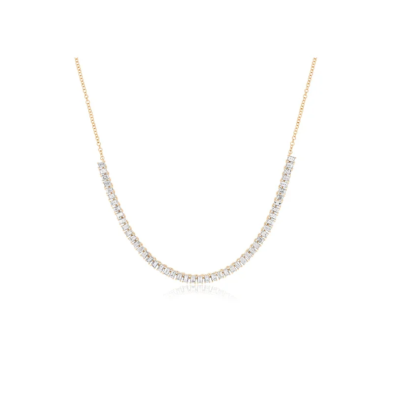 Prong Set Diamond Baguette Segment Necklace