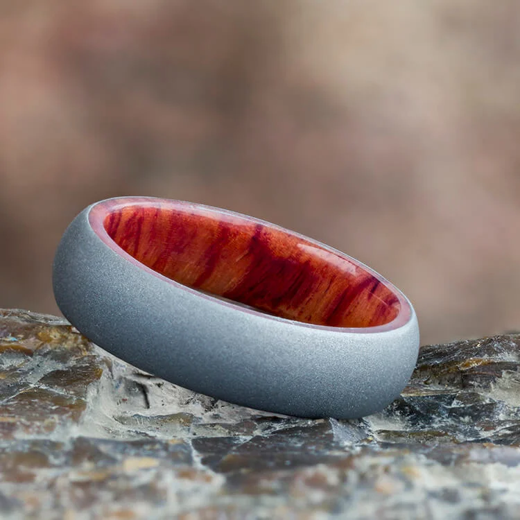 6mm Exotic Wood Ring in Sandblasted Titanium