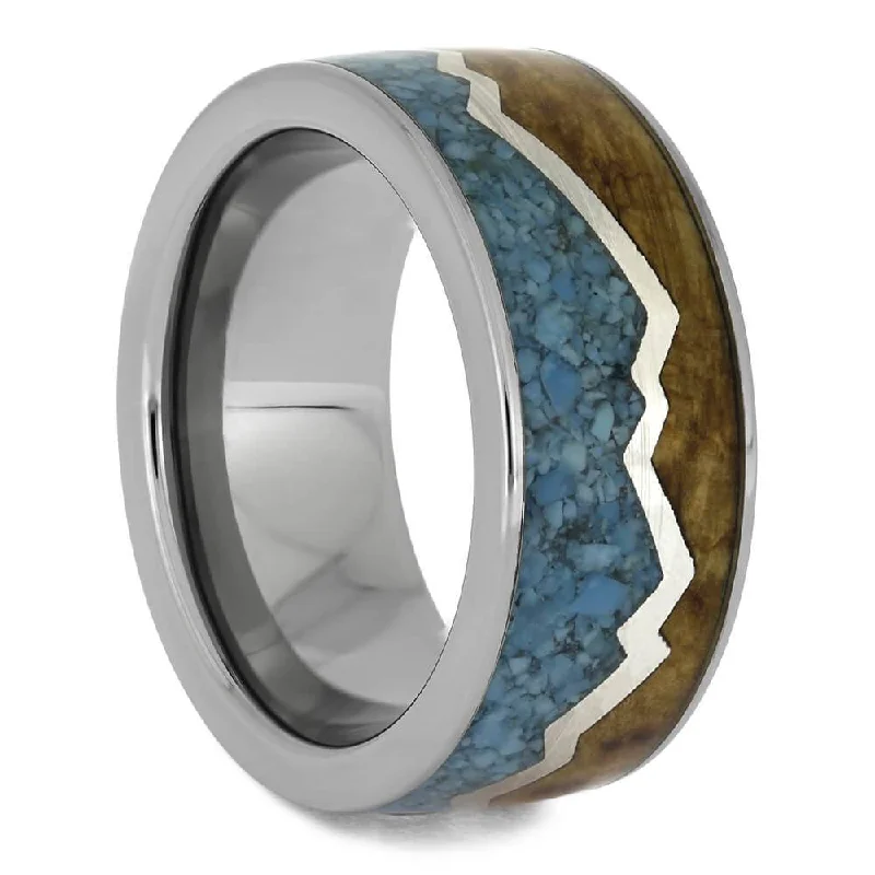 Mountain Range Ring with Black Ash Wood and Turquoise