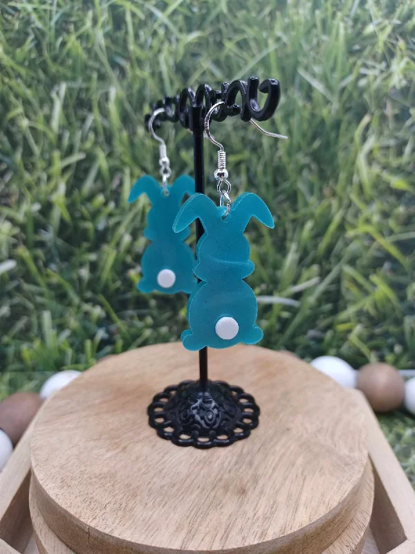 Blue Marble Bunny Butt Earrings