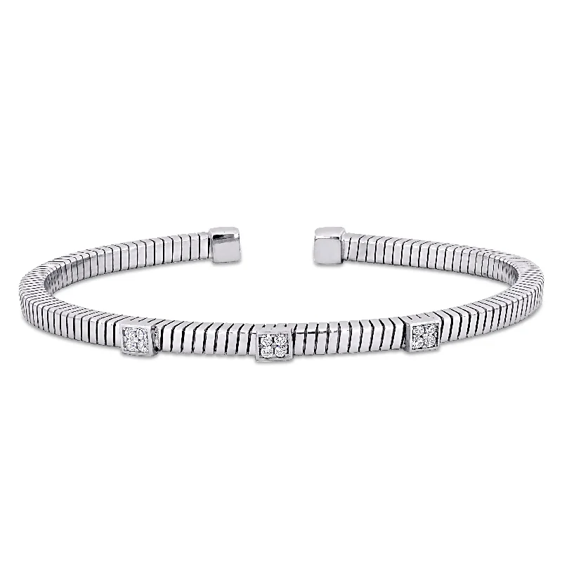 Miadora 3/8ct TGW Cubic Zirconia Open Bangle in Sterling Silver