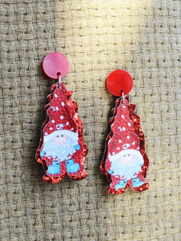 Red Gnome Double Layered Earrings w/ Red Glitter