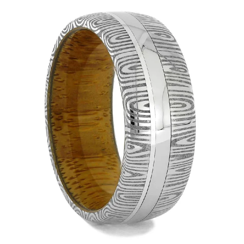 Platinum Ring with Damascus Steel Edges