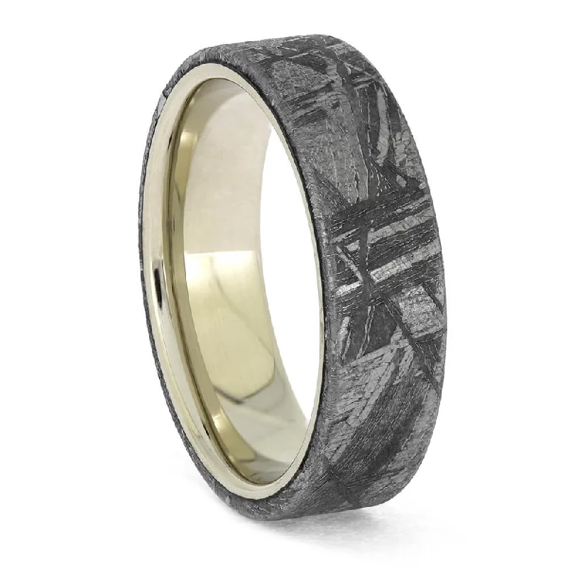 Meteorite and Gold Ring with Excellent Widmanstätten Pattern