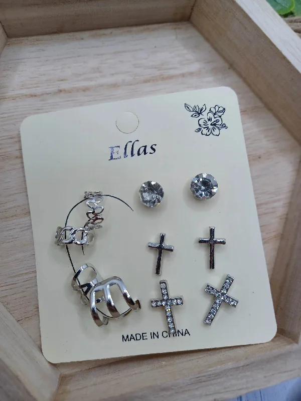 Inspirational Cross Earring Set- Silver