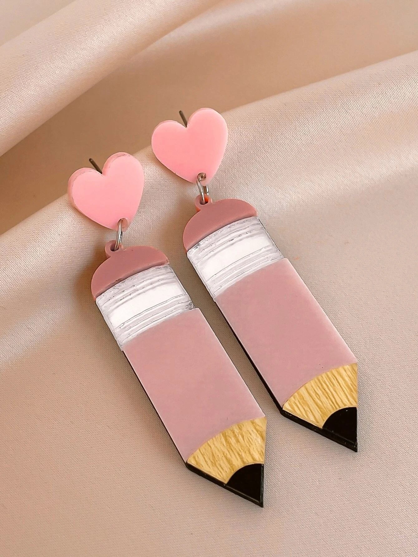 Pink Pencil Heart Earrings