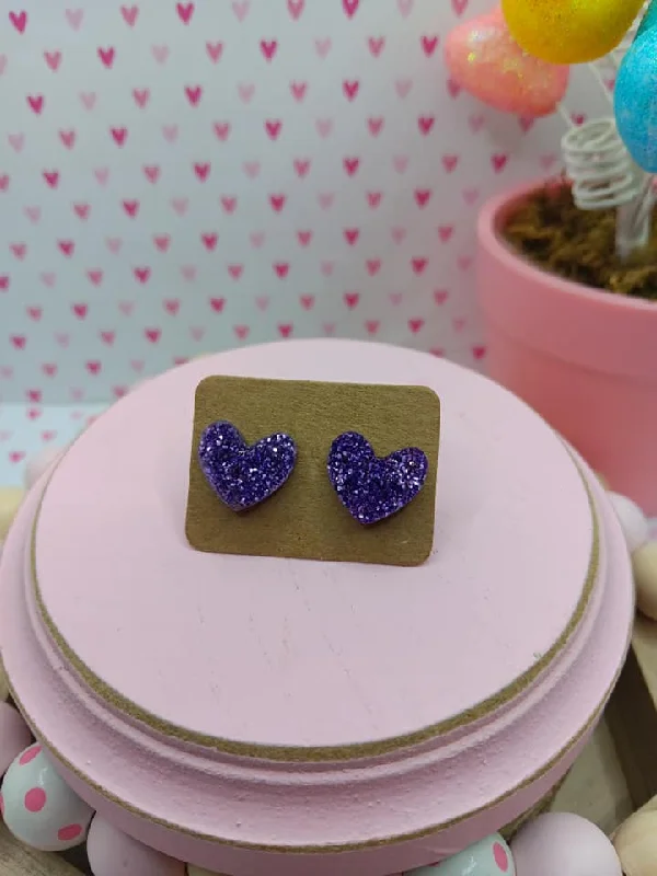 Purple Glitter Heart Earrings