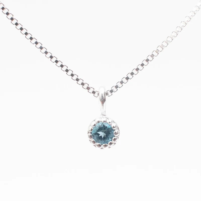 Silver Milgrain Edge Round London Blue Topaz Necklace