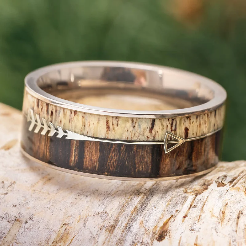 Antler and Ironwood Ring with Silver Arrow