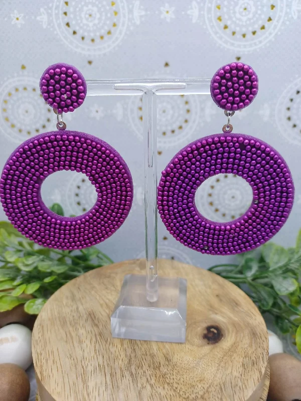 Purple Sea Beaded Circle Earrings