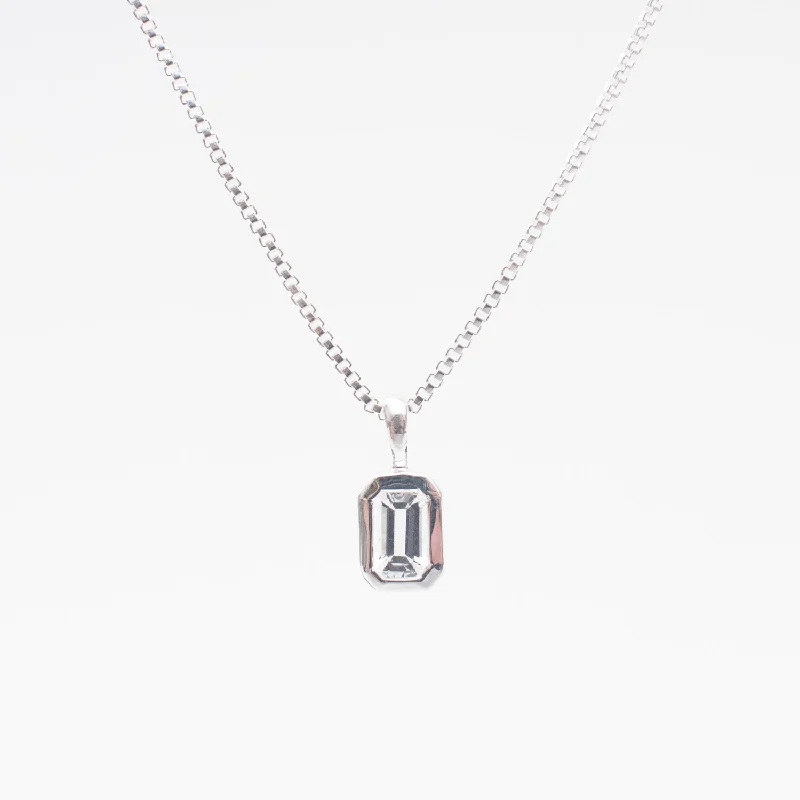 Silver Vertical Octagon White Topaz Necklace