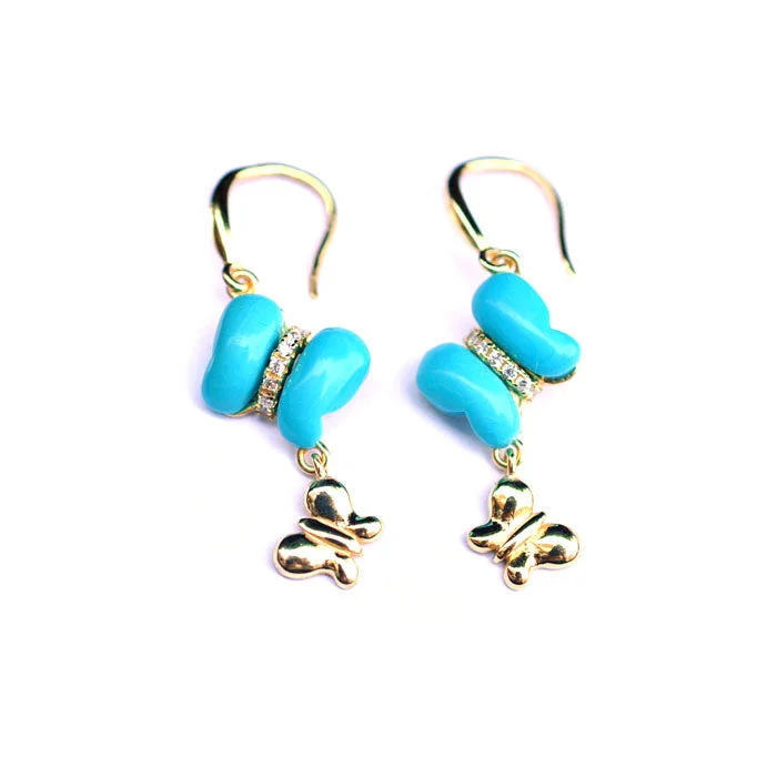 Butterfly-shaped Turquoise Drop Earrings in 18K Gold Plated Sterling Silver Gemstone Jewelry Accessories Women