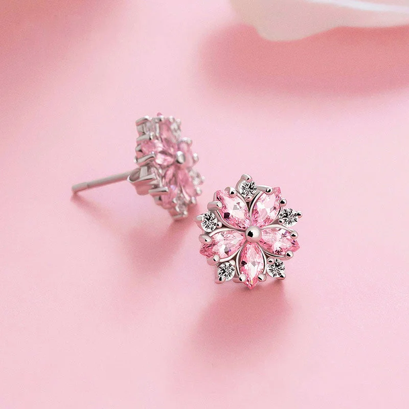 Sakura Zircon Stud Earrings in Sterling Silver Jewelry Accessories Gifts Women