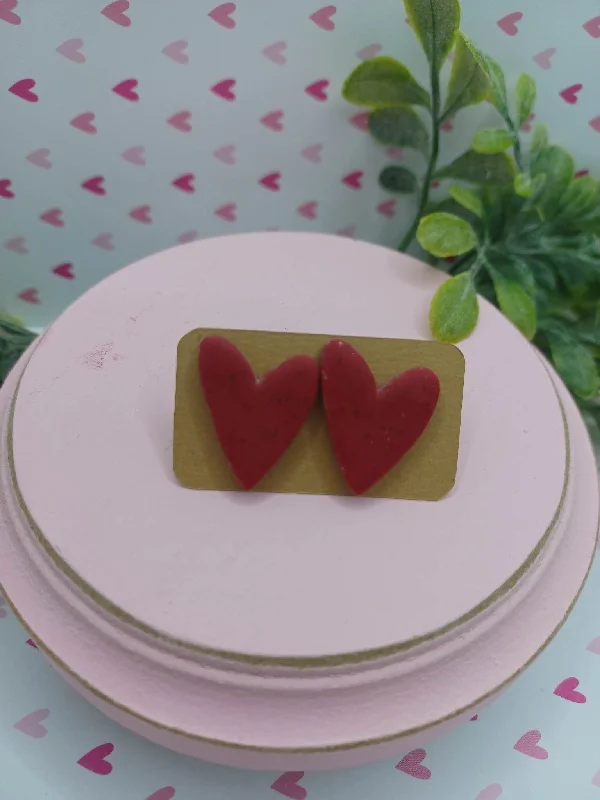 Deep Red Heart Clay Style Earrings