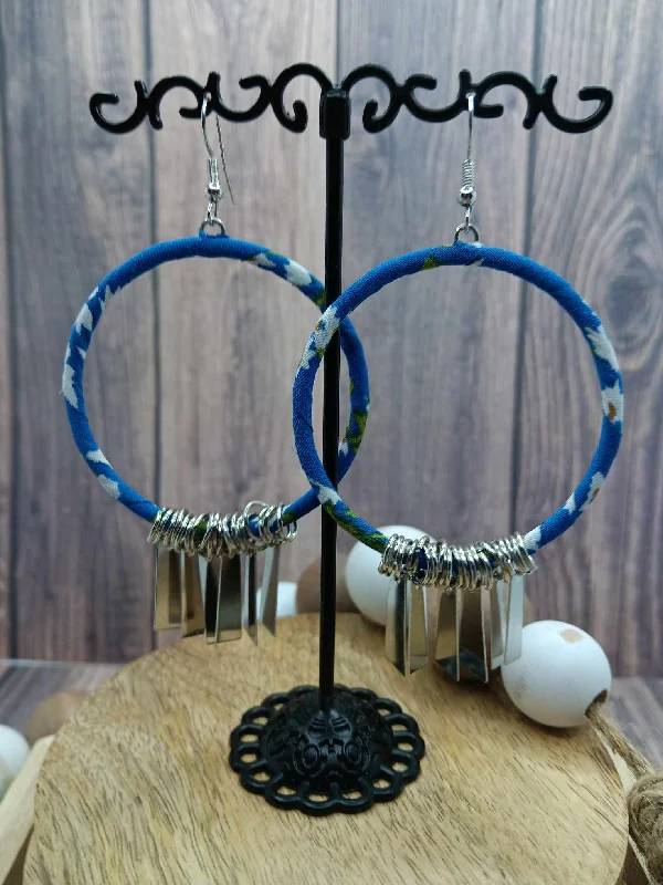 Blue Floral Wrapped Earrings w/ Silver Dangles