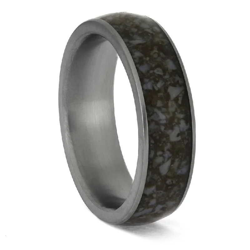 Blue and Tan Crushed Dinosaur Bone in Titanium Ring