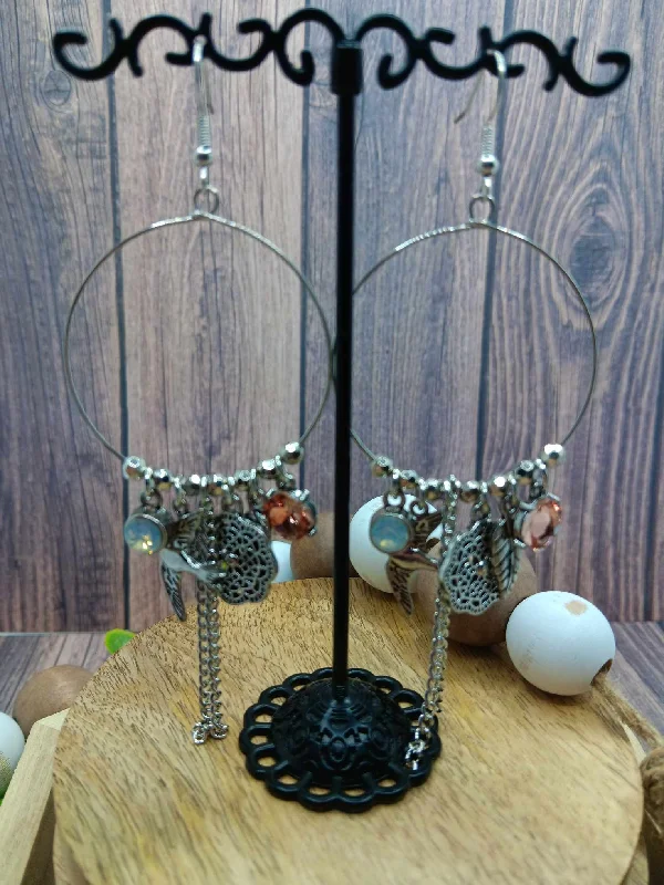 Silver Hoop Earrings w/ Tassels & Charms